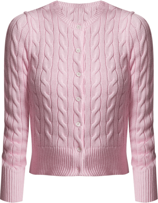 Women's Cable-Knit Cotton Crewneck Cardigan Sweater