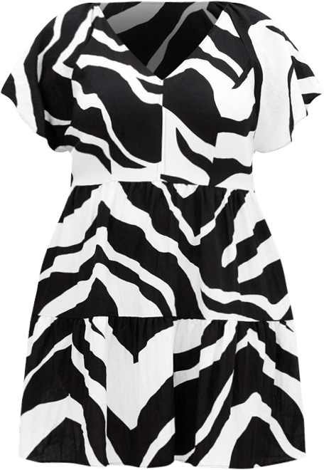 Plus Size Frill Mini Print Dress