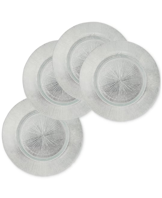 Silver Antiqued Glass Charger Plates, Set of 4