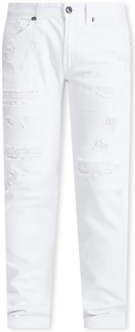 Men's Slim Straight Distressed Mended Premium Cargo White Jeans