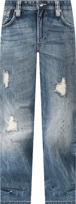 Men's Slim Straight Destroyed Sanding Whiskering Premium Jeans