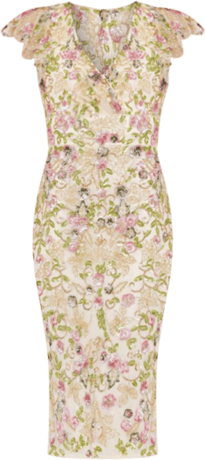 Mac Duggal Floral Embellished Flutter Cap Sleeve Dress