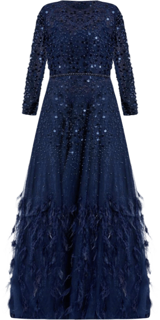 Mac Duggal Feather Detail Embellished Sequin Gown | Bloomingdale's Women