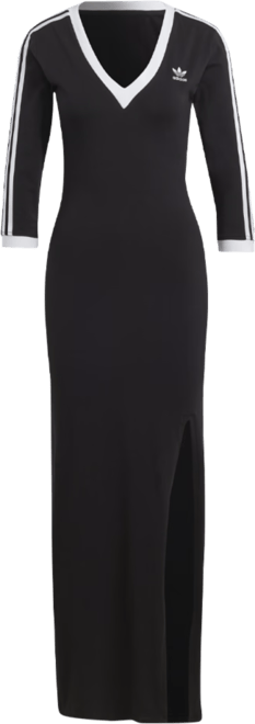 Shop adidas 3/4 Sleeve Maxi V Neck Dress IK0439 black