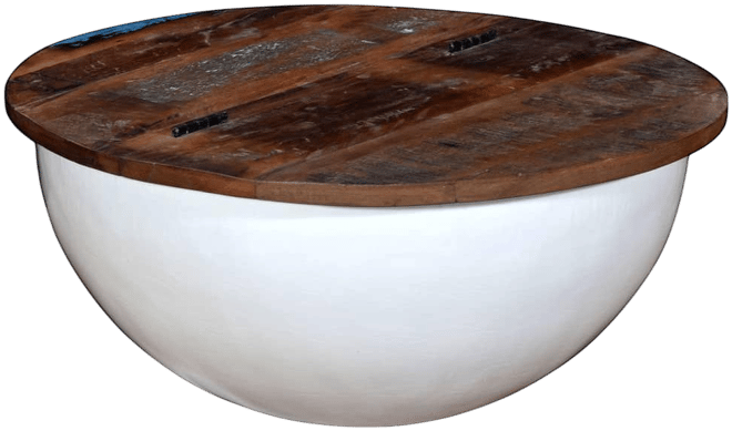 Coffee Table Solid Reclaimed Wood White Bowl Shape