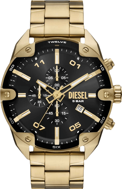 Men's Spiked Quartz Chronograph Gold Stainless Steel Watch, 49mm