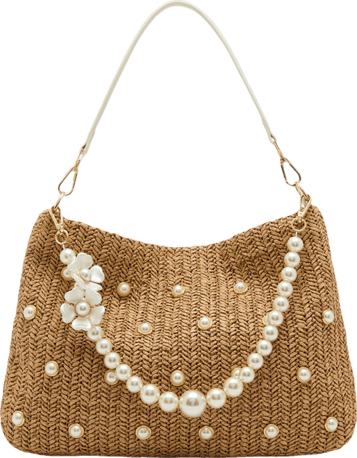 Straw Cultured Pearl Large Hobo Bag