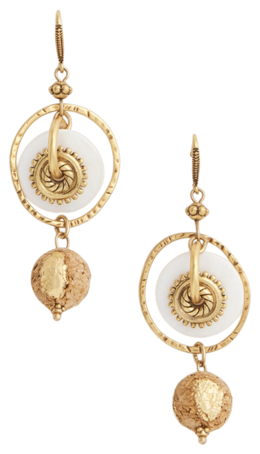 White & Gold Medallion Drop Earrings