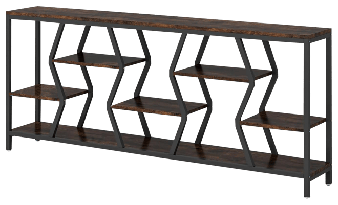 70.9 Inches Sofa Console Table with 4 Tier Wood Storage Shelves, Industrial Extra Long Narrow Entryway Accent Tables for Hallway, Living Ro