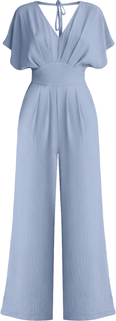 Women's V-Neck Short Sleeve Straight Leg Jumpsuit