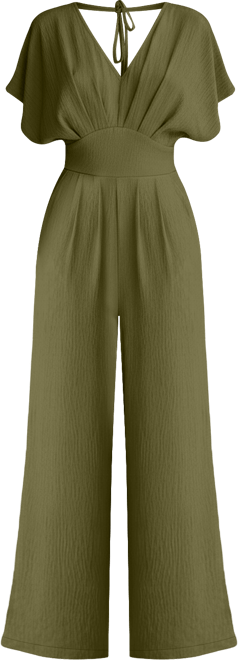 Women's V-Neck Short Sleeve Straight Leg Jumpsuit