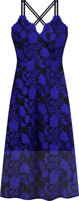 Women's Embroidered Mesh Sleeveless Midi Dress