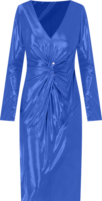 Women's Metallic Twist-Waist Long-Sleeve Sheath Dress