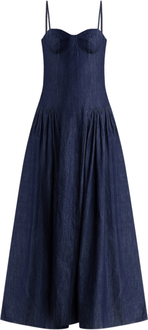 white christmas dresses Toxik3 strapless straight stretch denim dress with slit main image 0