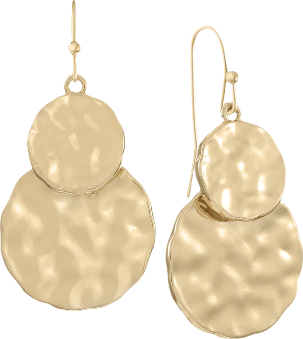 Gold-Tone Double Hammered Disc Drop Earrings, Exclusively at Macy's