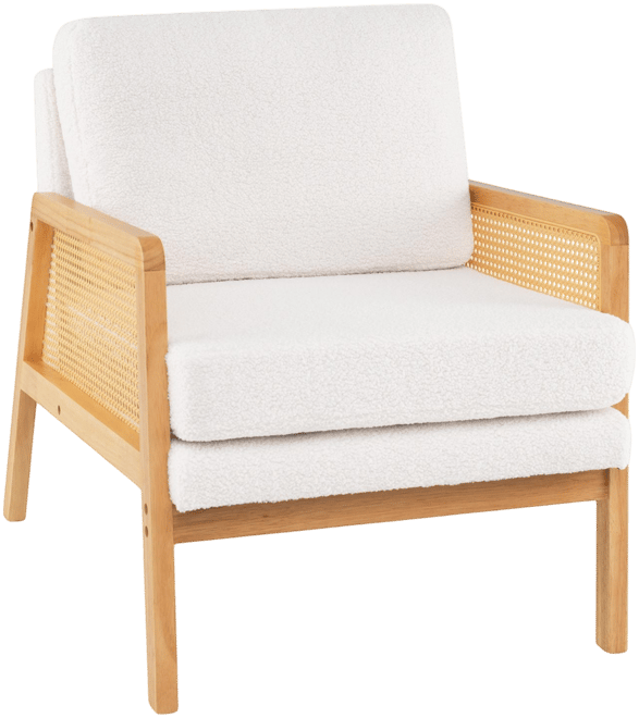 Mid Century Modern Accent Chair with Rattan Arms and Cushion