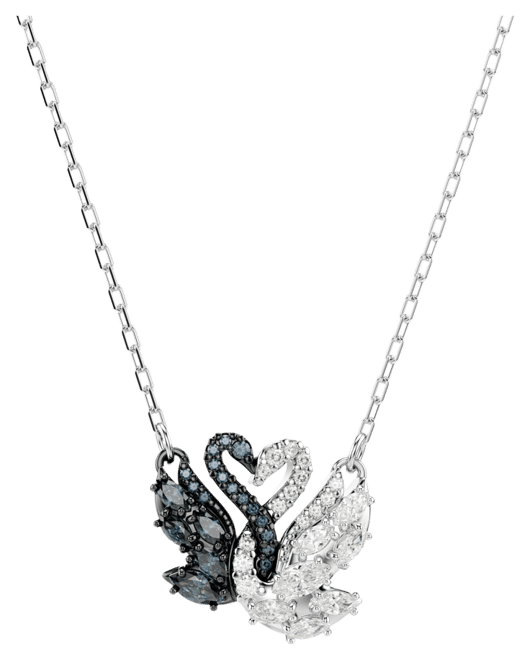 Swan Black, Rhodium Plated Pendant Necklace