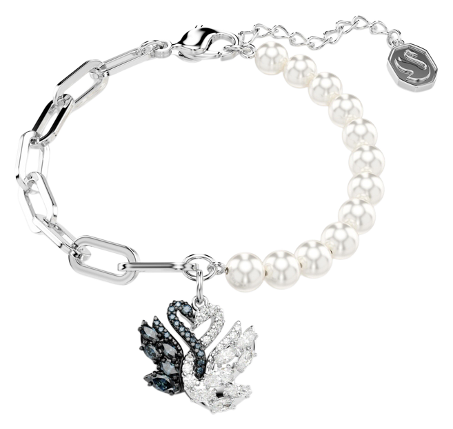 Swan Black, Rhodium Plated, Crystal Chain Bracelet