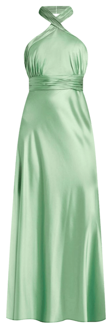 Mac Duggal Ruched Halter Neck Tie Back Satin Gown