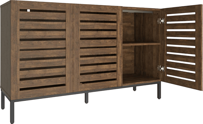 Farmhouse Sideboard Buffet Storage Cabinet with Strip Skeleton Door and Adjustable shelves, for living room dining room kitchen