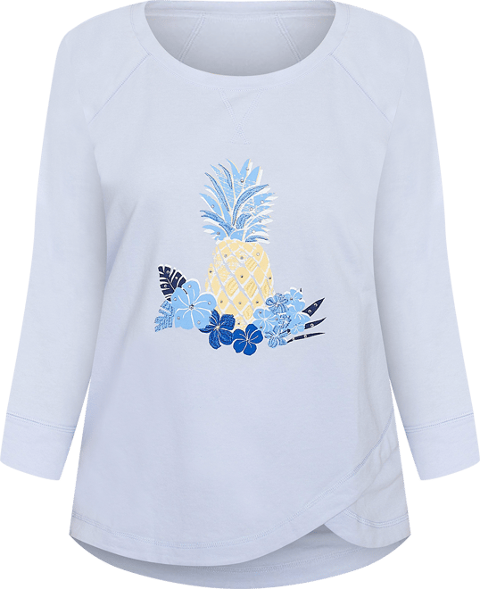 Hearts of Palm Plus Pineapple Print 3/4 Sleeve Top