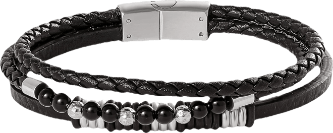 Stainless Steel Triple Row Black Cord Bracelet