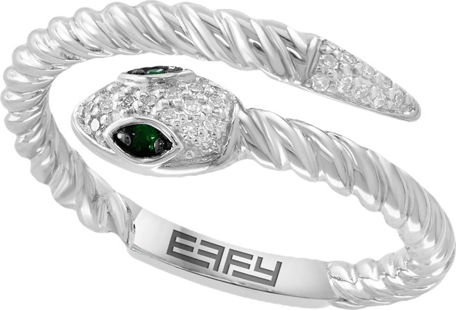 Effy Diamond (1/10 ct. t.w.) & Tsavorite Accent Snake Ring in Sterling Silver