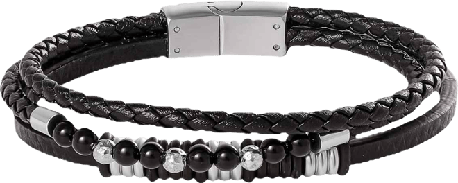 Stainless Steel Triple Row Black Cord Bracelet
