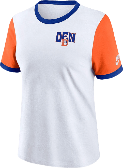 Women's White/Orange Denver Broncos Rewind Ringer T-Shirt