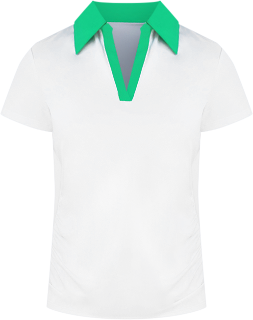 Stella Parker Side Ruched Contrast Y Neck Short Sleeve Top