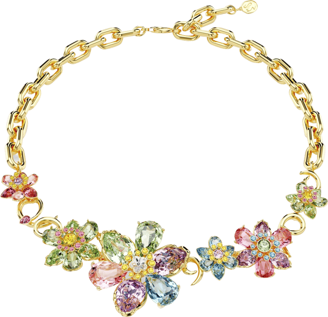 Idyllia Mixed Cuts Flower Multicolored Gold-Tone Plated Necklace