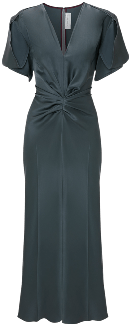 Gathered V-Neck Midi Dress In Graphite