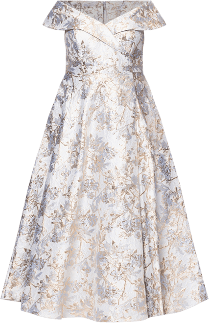 Plus Size Off-The-Shoulder Brocade Ball Gown