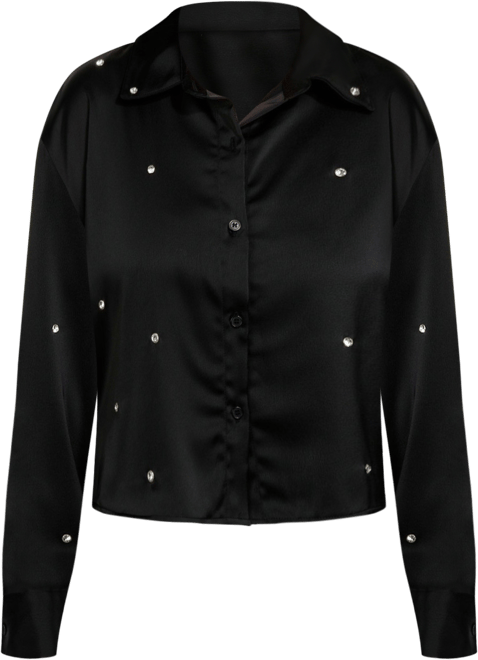 Blue Sol Womens Rhinestone Button Down Top