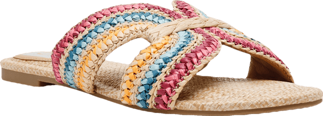 Women's Geeya Raffia Criss Cross Strap Flat Slide Sandals