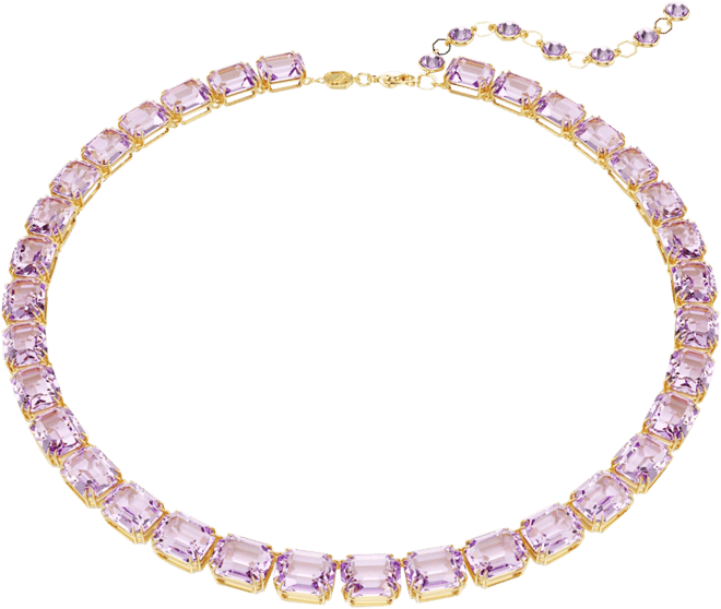 Millenia Octagon Cut Purple Gold-Tone Plated Tennis Necklace