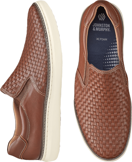 Johnston & Murphy McGuffey Woven Full Grain Leather Slip-Ons, Tan