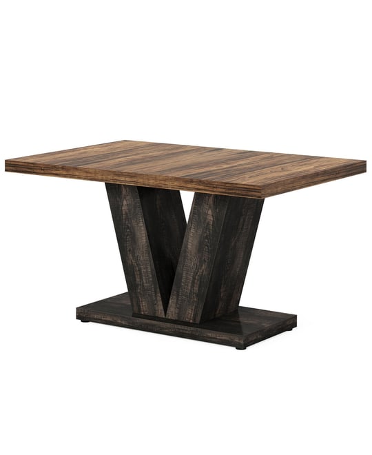 47-Inch Dining Table for 4, Black Kitchen Dinner Table with Heavy Duty Pedestal, Farmhouse Wooden Eating Table for Home, Dining Room, Small