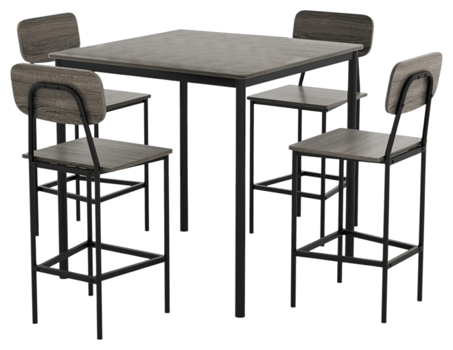 5 Pieces Dining Table Set with Counter Height Table and 4 Bar Stools