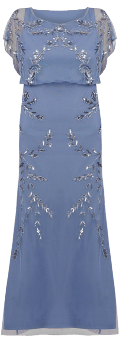 Papell Studio Women's Beaded Flutter-Sleeve Blouson Gown