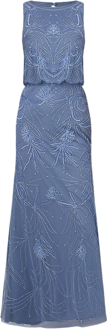 Women's Beaded Bloused-Waist Evening Gown