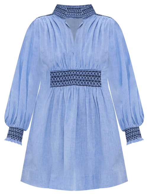 Chambray Embroidered Aubury Dress