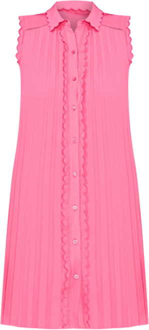 Women's Sleeveless Scalloped Pleated Button-Down Dress