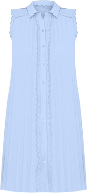 Women's Sleeveless Scalloped Pleated Button-Down Dress