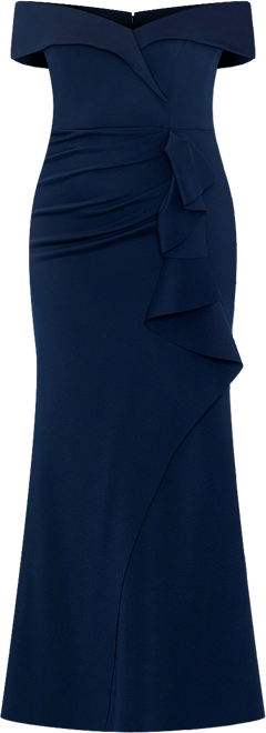 Plus Size Off-The-Shoulder Scuba Crepe Gown