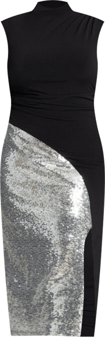 Women's Plus Size Funnel Neck Knit Dress With Sequin