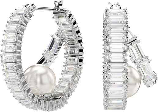 Ariana Grande x  Baguette Cut White Rhodium Plated Hoop Earrings