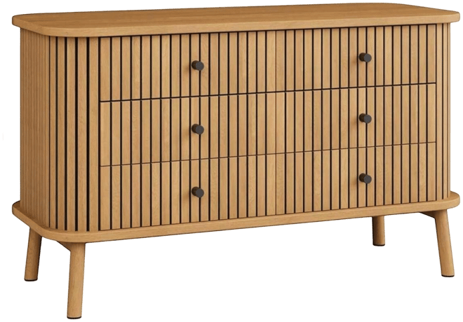 6 Drawer Dresser, Horizontal Chests Of Double Drawers For Bedroom, Mid Century Dresser With Black Handles And Wooden Legs, Storage Drawer Organizer Fo