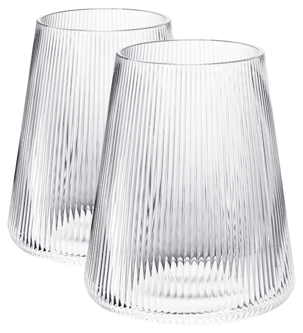 Stemless German Design Ribbed Wine Glasses, Set of 2