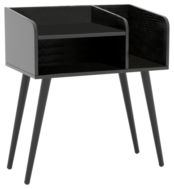 Mid Century Modern Nightstand with Open Shelves for Bedroom Storage